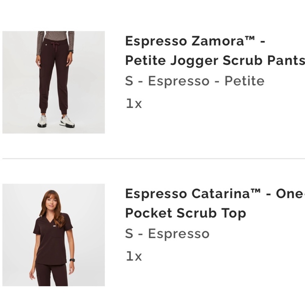Figs espresso scrubs set - Catarina top size small, Zamora jogger small petite